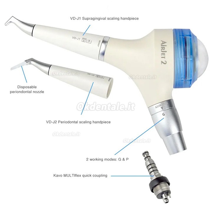 Lucidatrice ad aria dentale VolDent AirJet-2 (manipolo sopragengivale + sottogengivale) con attacco rapido Kavo
